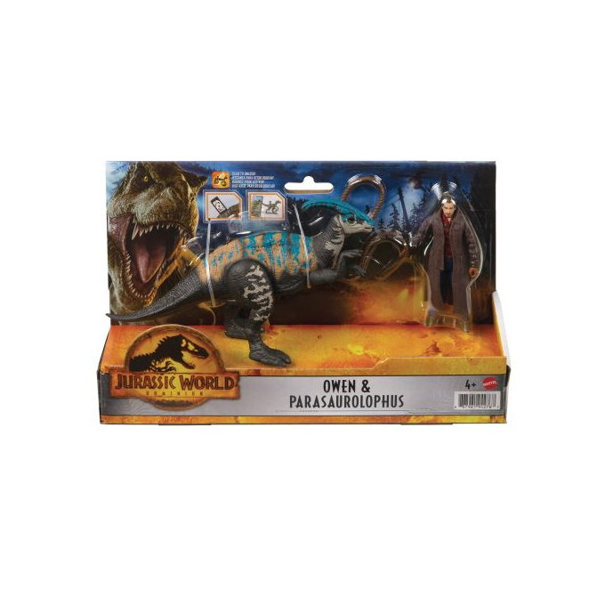 Jurassic World - Dinosaurus s figurkou Owen & Parasaurolophus