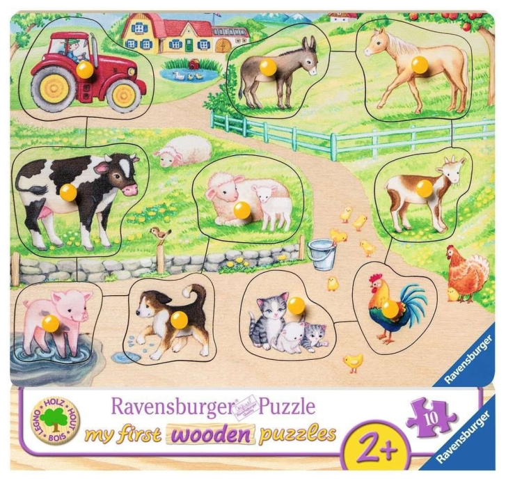 Dřevěné puzzle s úchytem - Farma