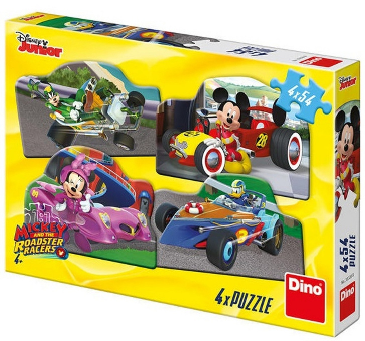 Puzzle 4 x 54 Mickey a Minnie na závodech