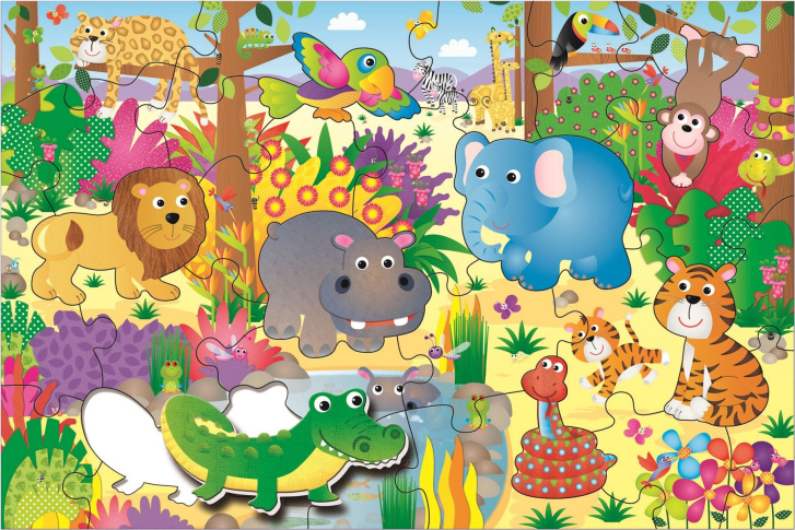 Velké podlahové puzzle - Zvířátka v džungli