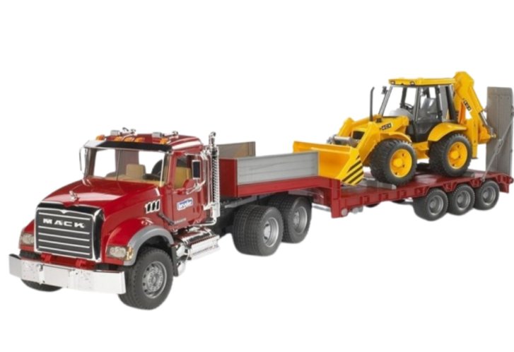 Bruder - Nákladní vůz Mack s prívěsom a bagrem Jcb