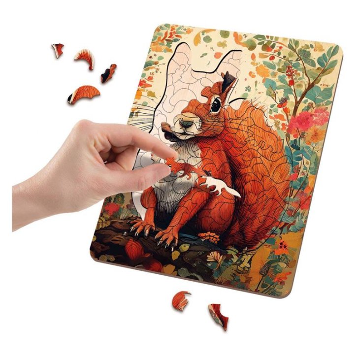 Drevené puzzle – Zvířata Veverka