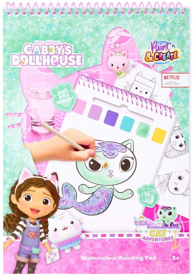 Gabby's Dollhouse – Omalovánka s akvarelovými barvami- včetně štětce